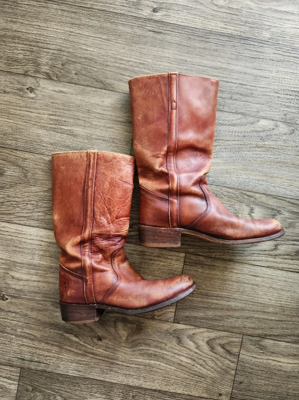 Vintage Frye Campus Cognac Brown Distressed Leather Boots Size 11D